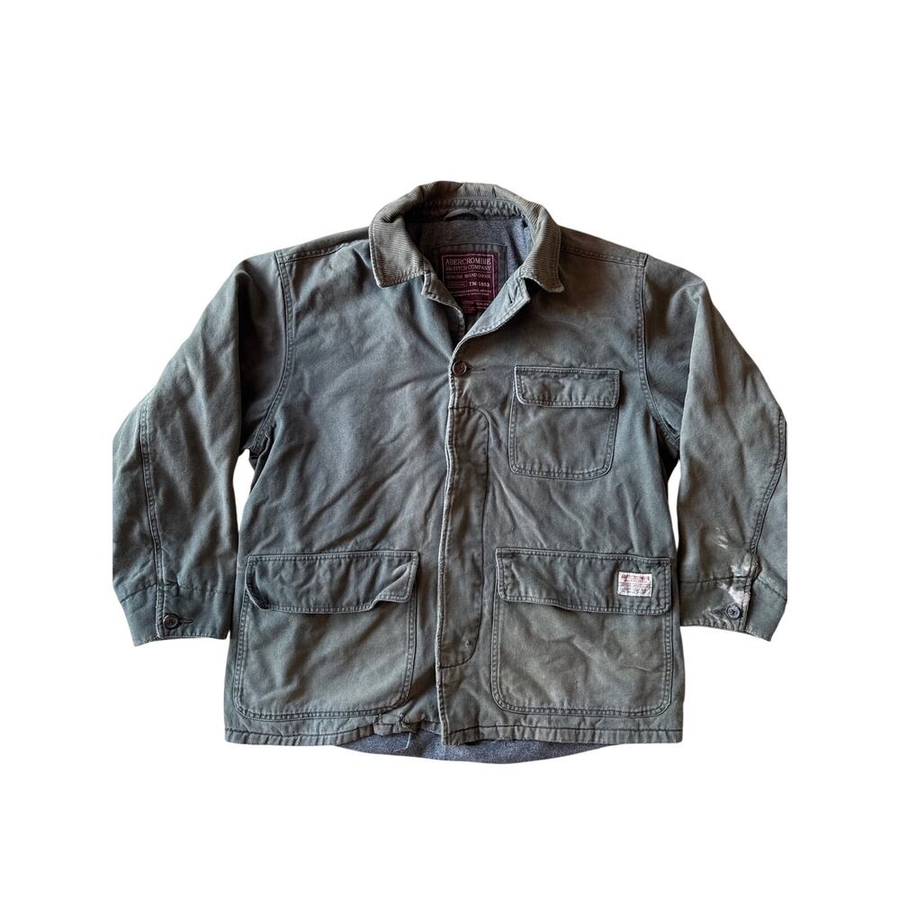 Vintage Y2K Abercrombie & Fitch Olive Canvas Fleece Lined XL Shirt Jacket